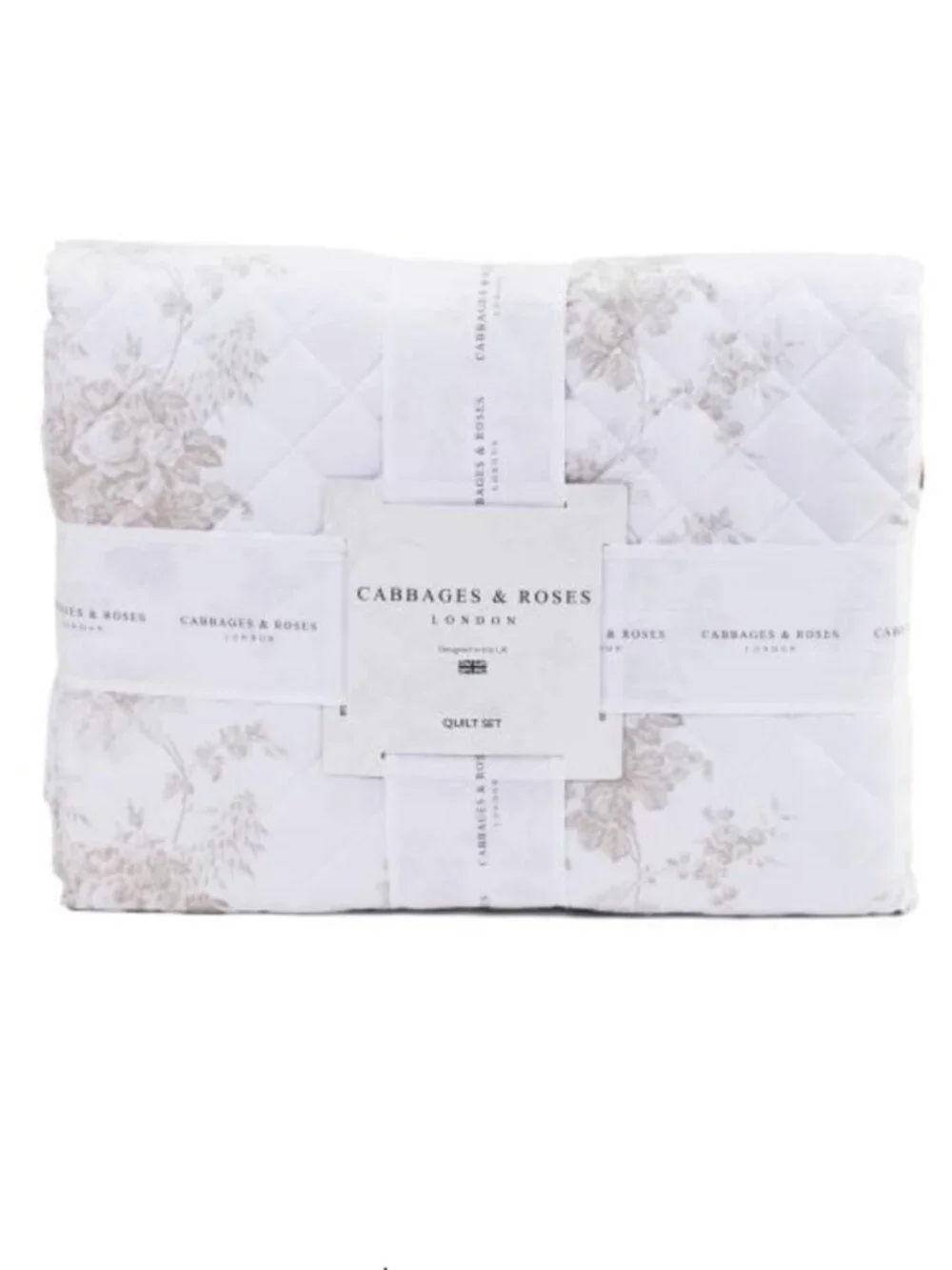 Cabbages & Roses White and Beige Floral Quilted Set